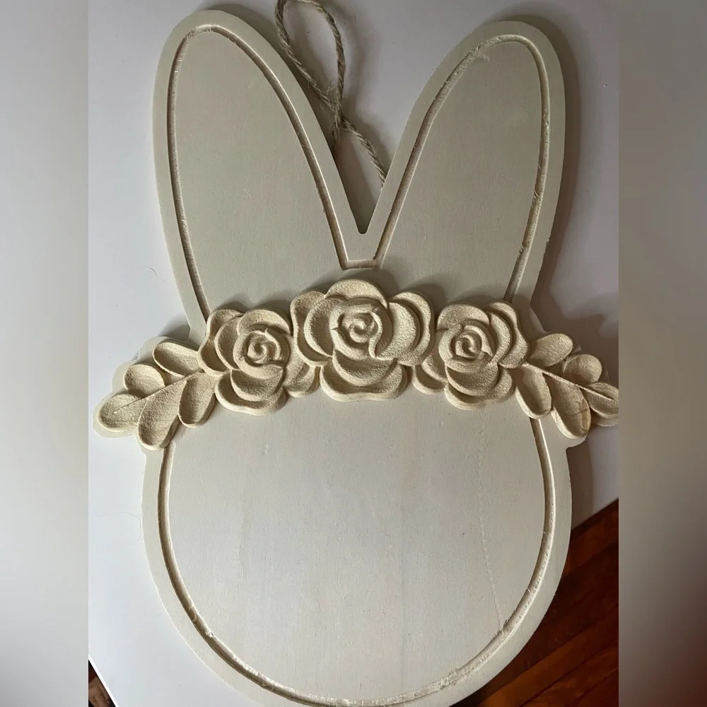 Bunny Rabbit Flower Wood Art Wall Decor, DIY Paintable Arts & Crafts, Nursery